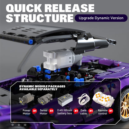 Trilumity Purple Phantom Sports Car, Collectable Model for Boys Men Teens Building Block Set, 1:14 Scale, Remote Control, 1,273-Piece