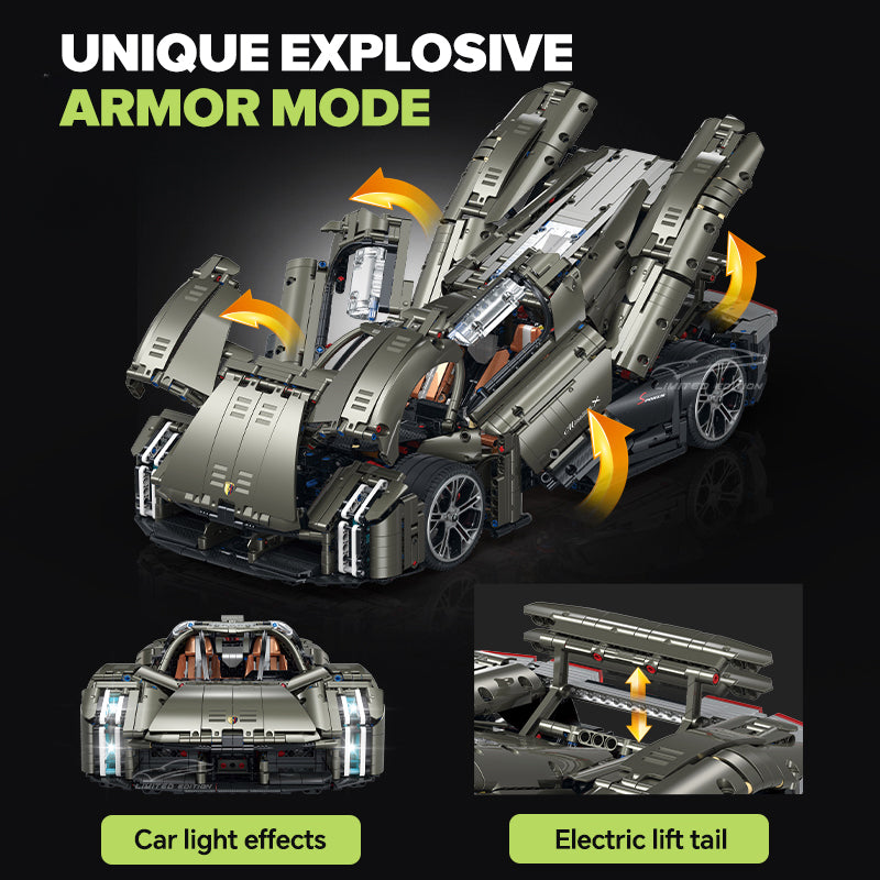 Trilumity Motorized Building Block Set: 1: 8 Porsche Mission X Supercar Building Sets with Remote Control, Electric lift tail, Electric Lifting