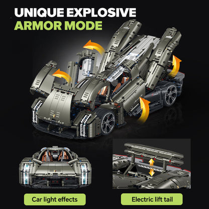 Trilumity Motorized Building Block Set: 1: 8 Porsche Mission X Supercar Building Sets with Remote Control, Electric lift tail, Electric Lifting