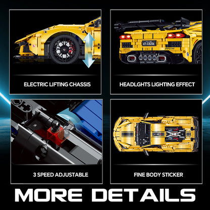 Trilumity Motorized Building Block Set: 1: 8 Corvette C8 Supercar Building Sets with Remote Control, Electric lift tail, Electric Lifting Chassis