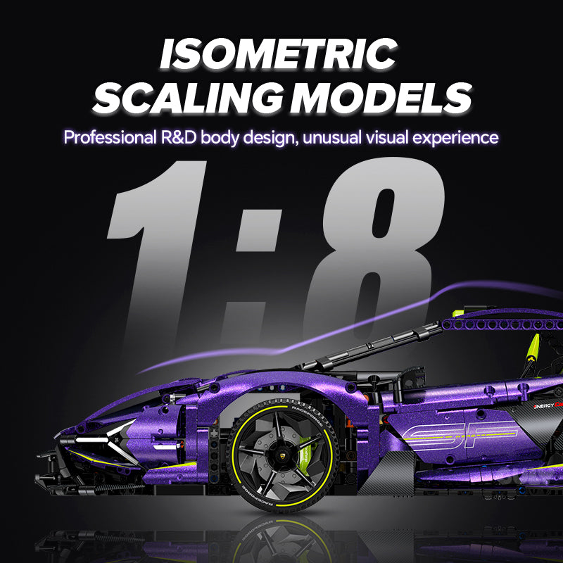 Trilumity Motorized Building Block Set: 1:8 Comet Purple Lamborghini Supercar with Remote Control – Electric Features, V10 Engine, and Custom Starry