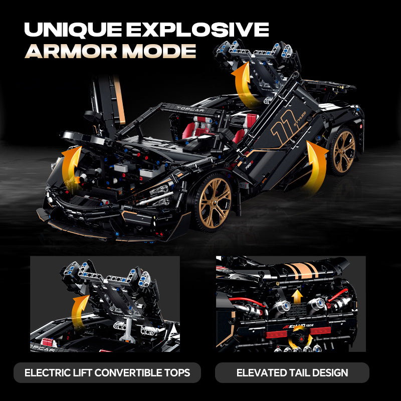Trilumity Motorized Building Block Set: 1: 8 British Monocage Supercar Building Sets with Remote Control, Electric Lift Convertible and Suspension