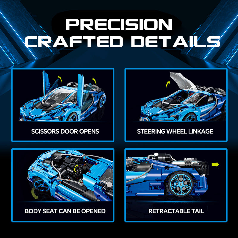 Trilumity Jet Bugatti, Electric spray system and headlights Building Block Set, 1:8 Scale, Remote Control, 3,868-Piece