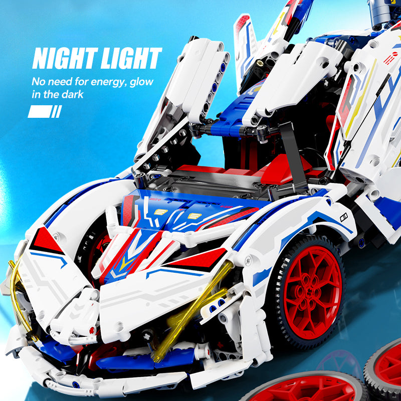 Trilumity Building Block Set: 1:10 Apollo Evo Supercar Building Kit, Remote Control Drift, Electrically Deployable Rear Wing, 2088-Piece