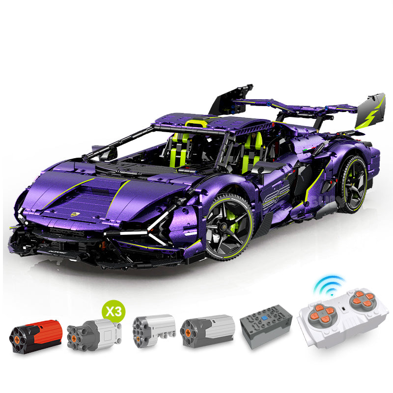 Trilumity Motorized Building Block Set: 1:8 Comet Purple Lamborghini Supercar with Remote Control – Electric Features, V10 Engine, and Custom Starry
