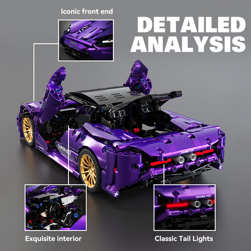 Trilumity Purple Phantom Sports Car, Collectable Model for Boys Men Teens Building Block Set, 1:14 Scale, Remote Control, 1,273-Piece