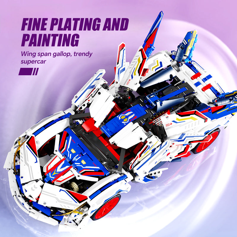 Trilumity Building Block Set: 1:10 Apollo Evo Supercar Building Kit, Remote Control Drift, Electrically Deployable Rear Wing, 2088-Piece
