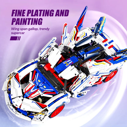 Trilumity Building Block Set: 1:10 Apollo Evo Supercar Building Kit, Remote Control Drift, Electrically Deployable Rear Wing, 2088-Piece