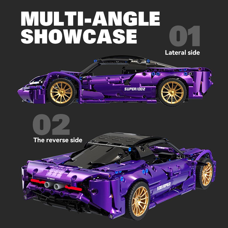 Trilumity Purple Phantom Sports Car, Collectable Model for Boys Men Teens Building Block Set, 1:14 Scale, Remote Control, 1,273-Piece