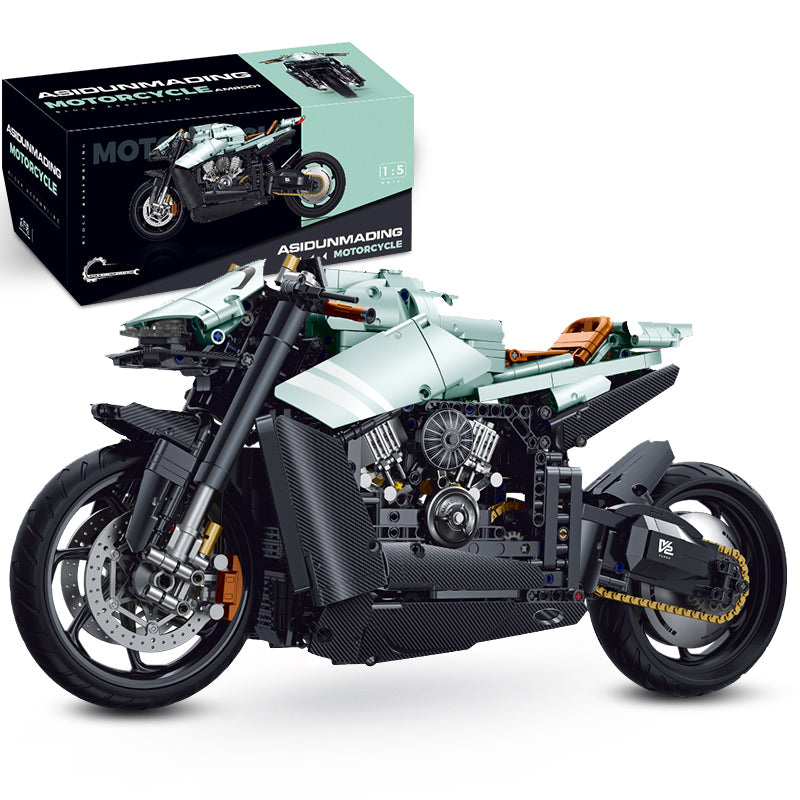 Trilumity Aston Martin M7 Motorcycle with Special Display Stand, Adult Collectible Models Building Block Set, 1:5 Scale, 2,176-Piece