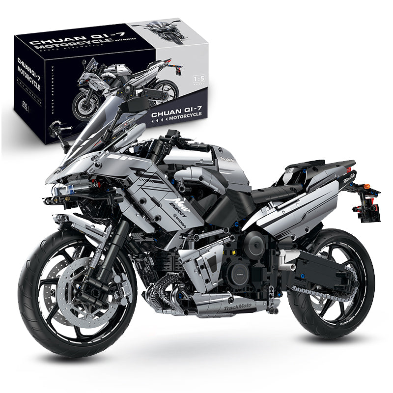 Trilumity Kawasaki R7 Motorcycle with Front and Rear Lights, Exclusive display stand Building Block Set, 1:5 Scale, 2,156-Piece