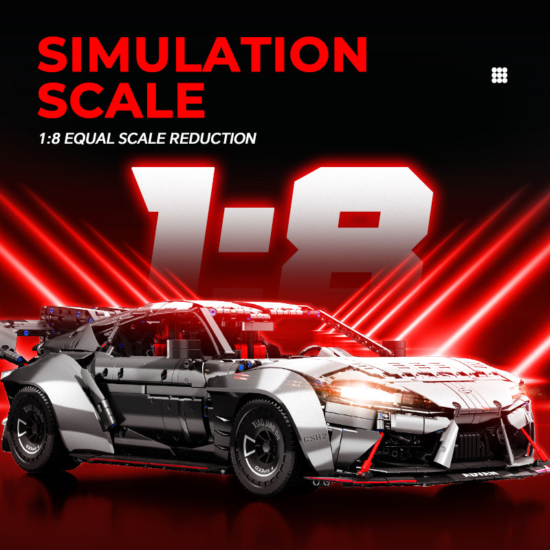 Trilumity Motorized Building Block Set: 1:8 Toyota Supra Building Sets, Electric Air Suspension, Rear Accelerator Blade linkage (4399-Piece)