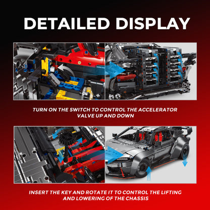 Trilumity Motorized Building Block Set: 1:8 Toyota Supra Building Sets, Electric Air Suspension, Rear Accelerator Blade linkage (4399-Piece)