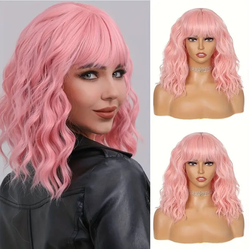Trilumity Water Wave Wig with Bangs in Dark Brown, three-quarter view