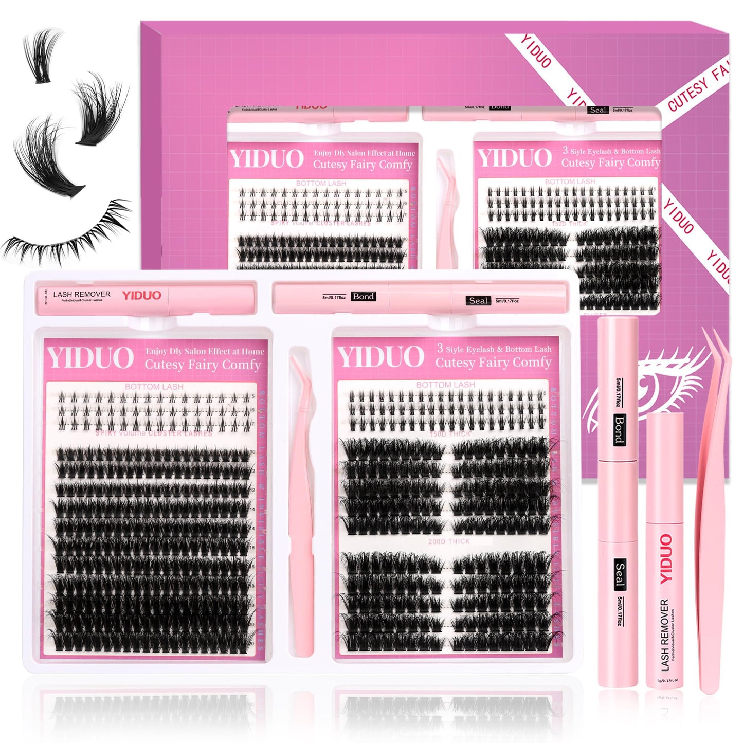 Trilumity Premium 3 Style Clusters Wispy Reusable Faux Mink - Black False Lashes Set