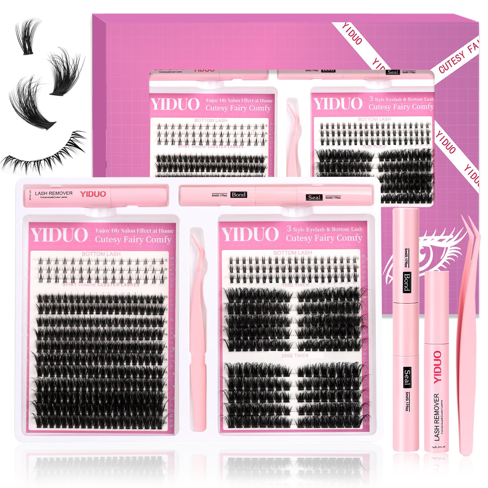 Trilumity Premium 3 Style Clusters Wispy Reusable Faux Mink - Black False Lashes Set