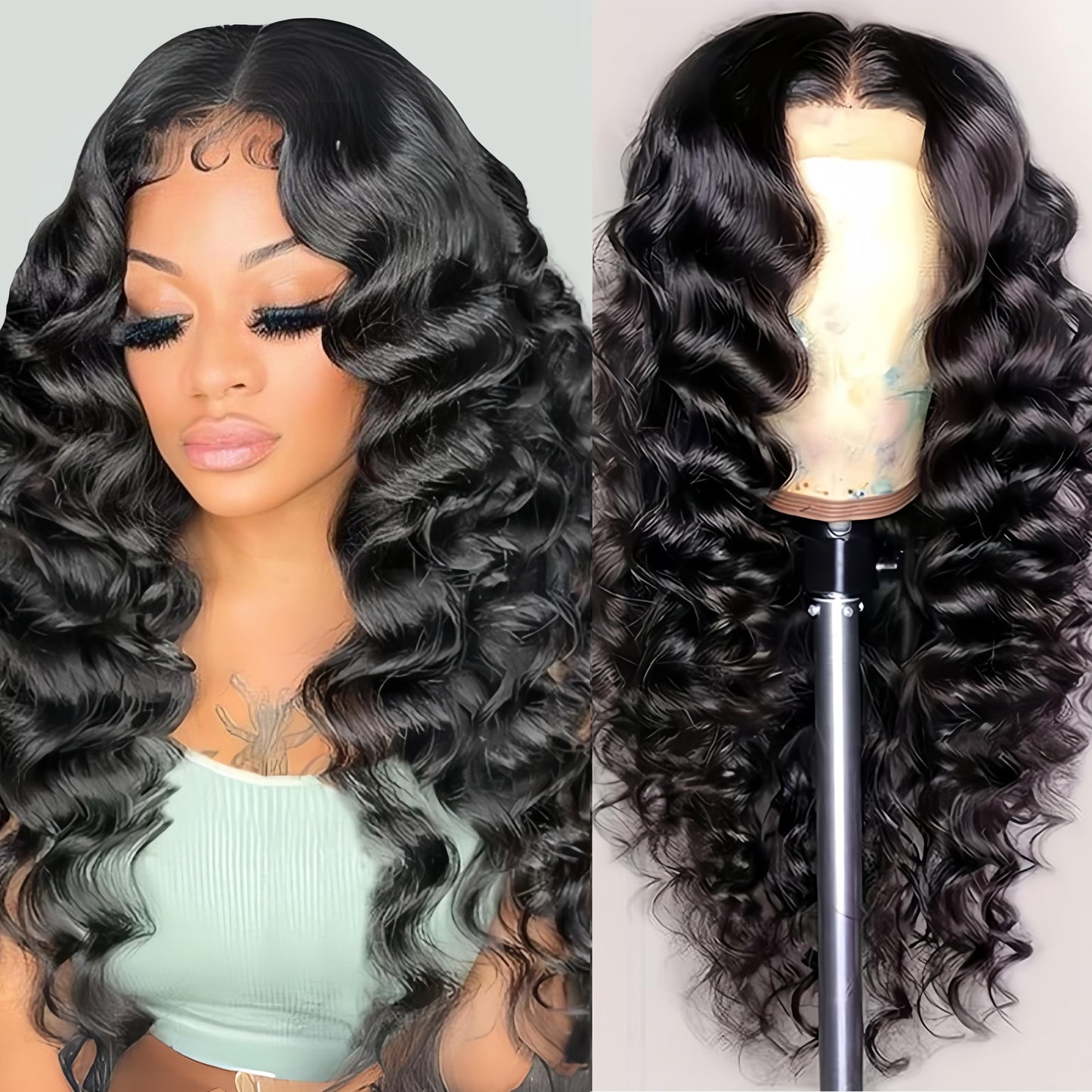 Trilumity 180 Density Glueless Deep Wave Human Hair - Natural Black Hair Replacement Wig