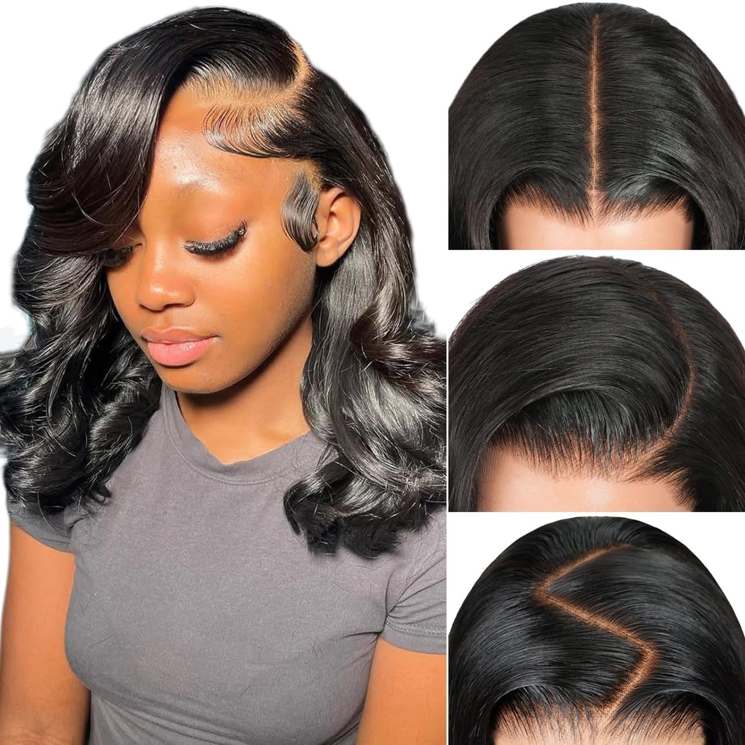 Trilumity 13X6 200 Density Front Body Wave Human Hair - Natural Black Hair Replacement Wig