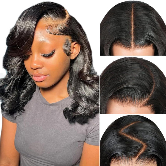 Trilumity 13X6 200 Density Front Body Wave Human Hair - Natural Black Hair Replacement Wig