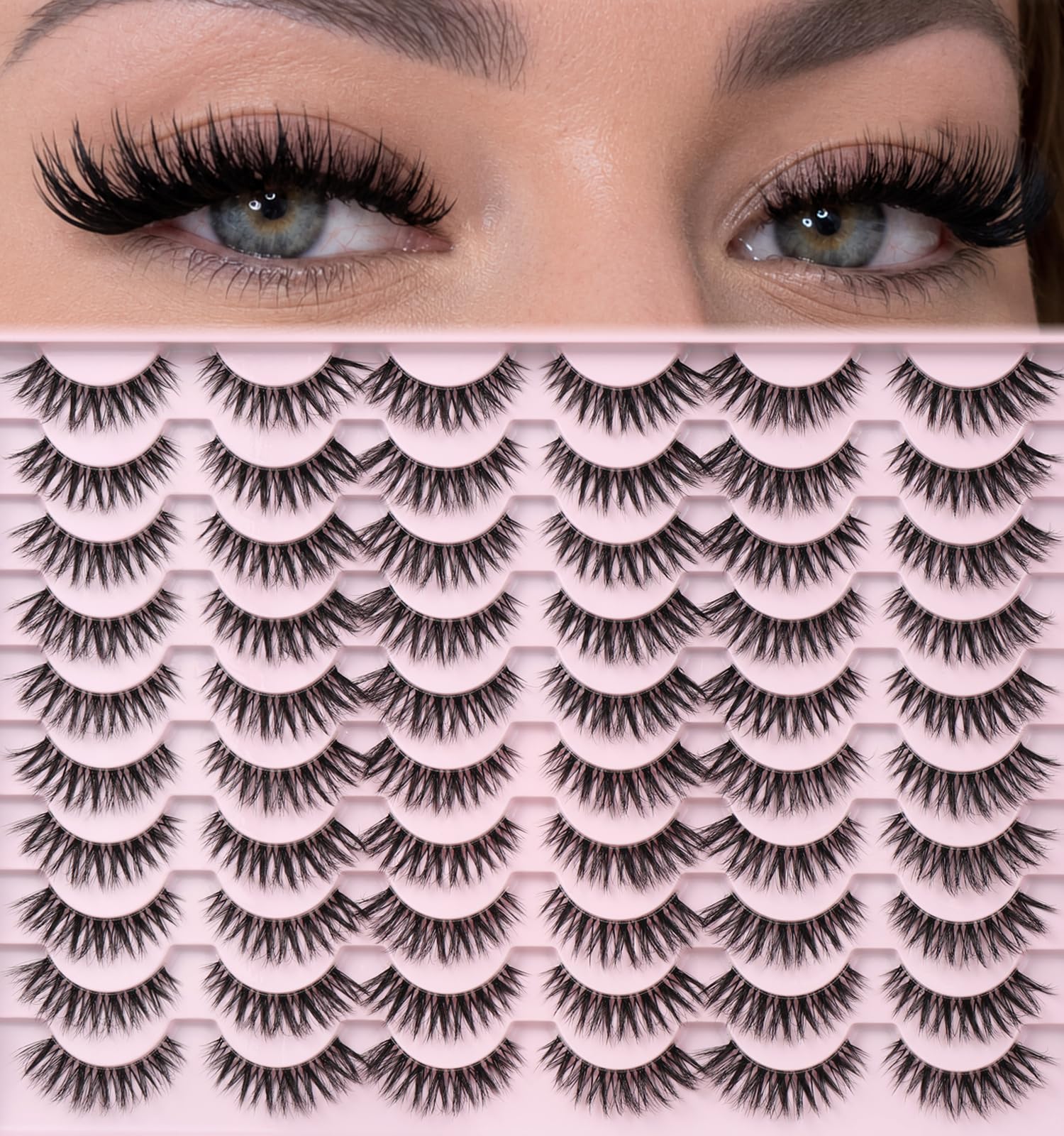 Trilumity Premium Cat Eye Lash Cat Eye Reusable Faux Mink - Clear False Lashes Set