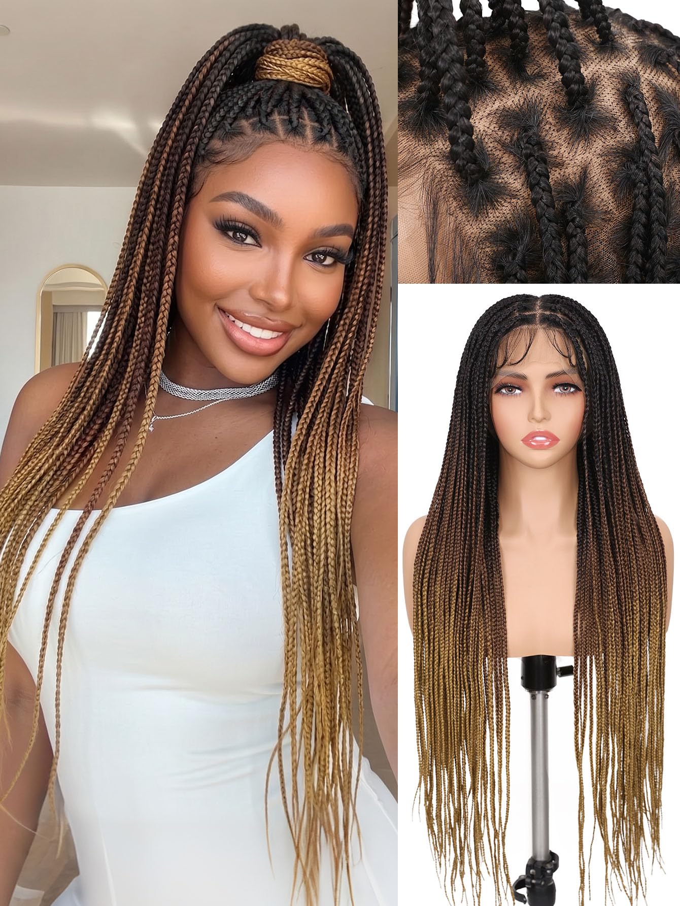 Trilumity Full Lace Braided Deep Wave 100% Human Hair - Brown Hair Replacement Wig