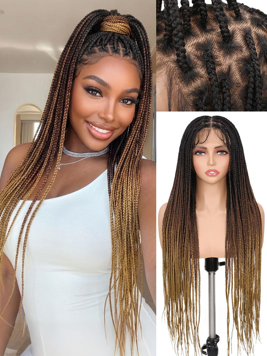 Trilumity Full Lace Braided Deep Wave 100% Human Hair - Brown Hair Replacement Wig