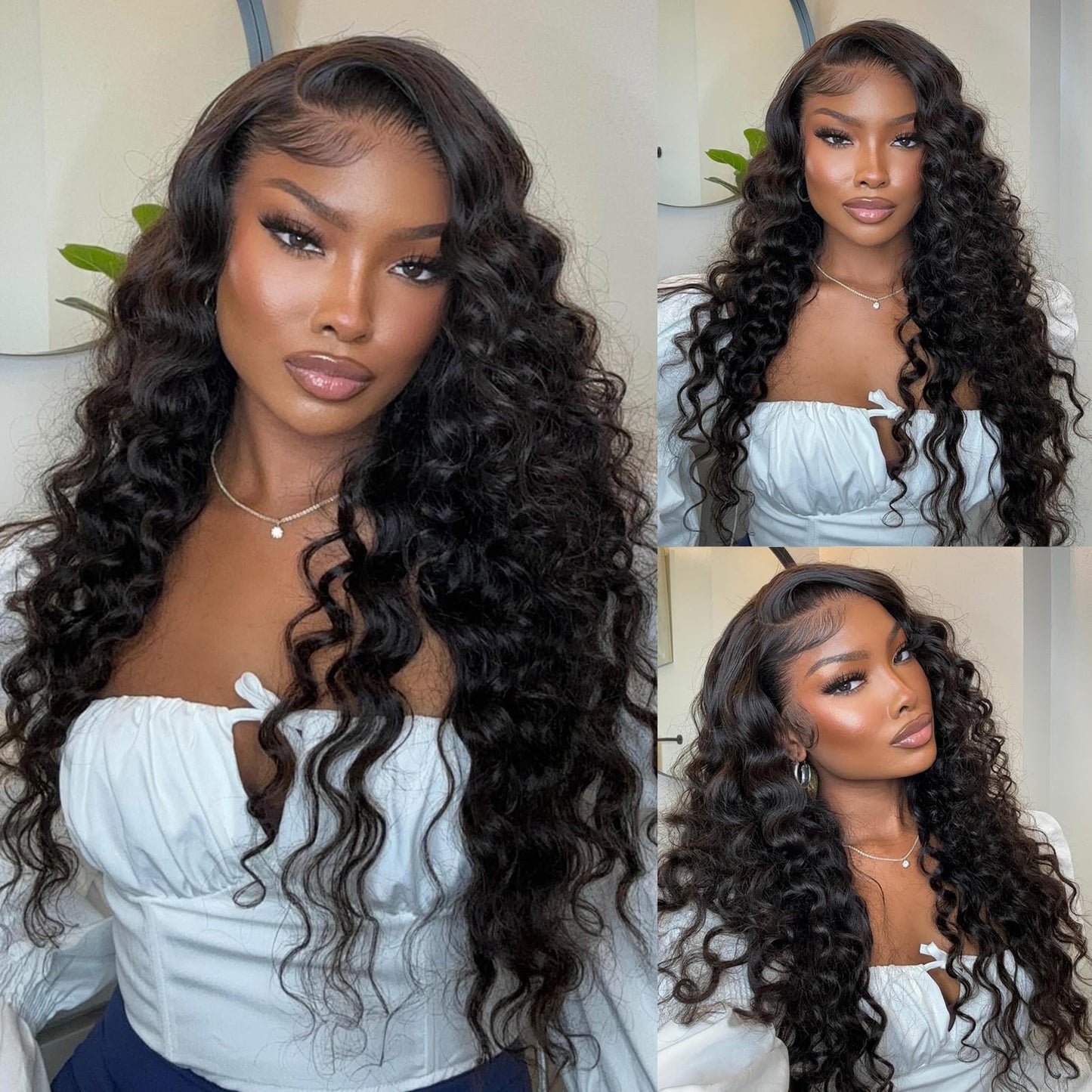 Trilumity 13X6 Loose Front 200 Deep Wave 100% Human Hair - Natural Black Hair Replacement Wig