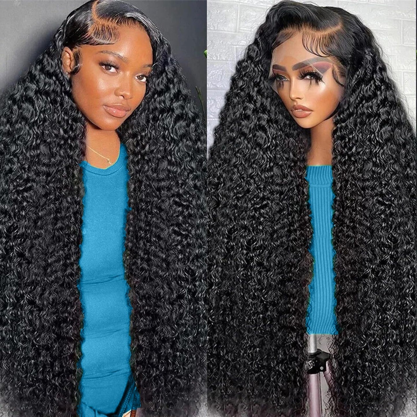 Trilumity 13X6 Front Pre Plcked Deep Wave 100% Human Hair - Natural Black Hair Replacement Wig
