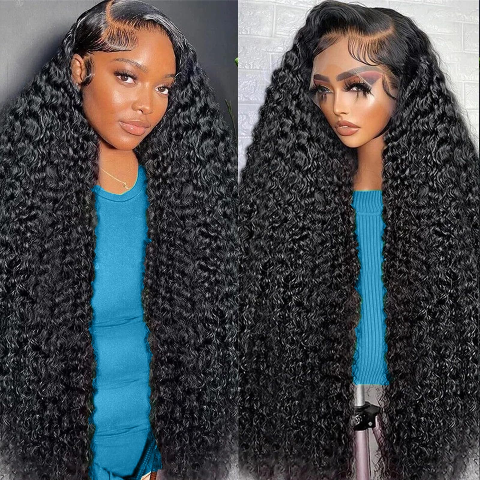 Trilumity 13X6 Front Pre Plcked Deep Wave 100% Human Hair - Natural Black Hair Replacement Wig