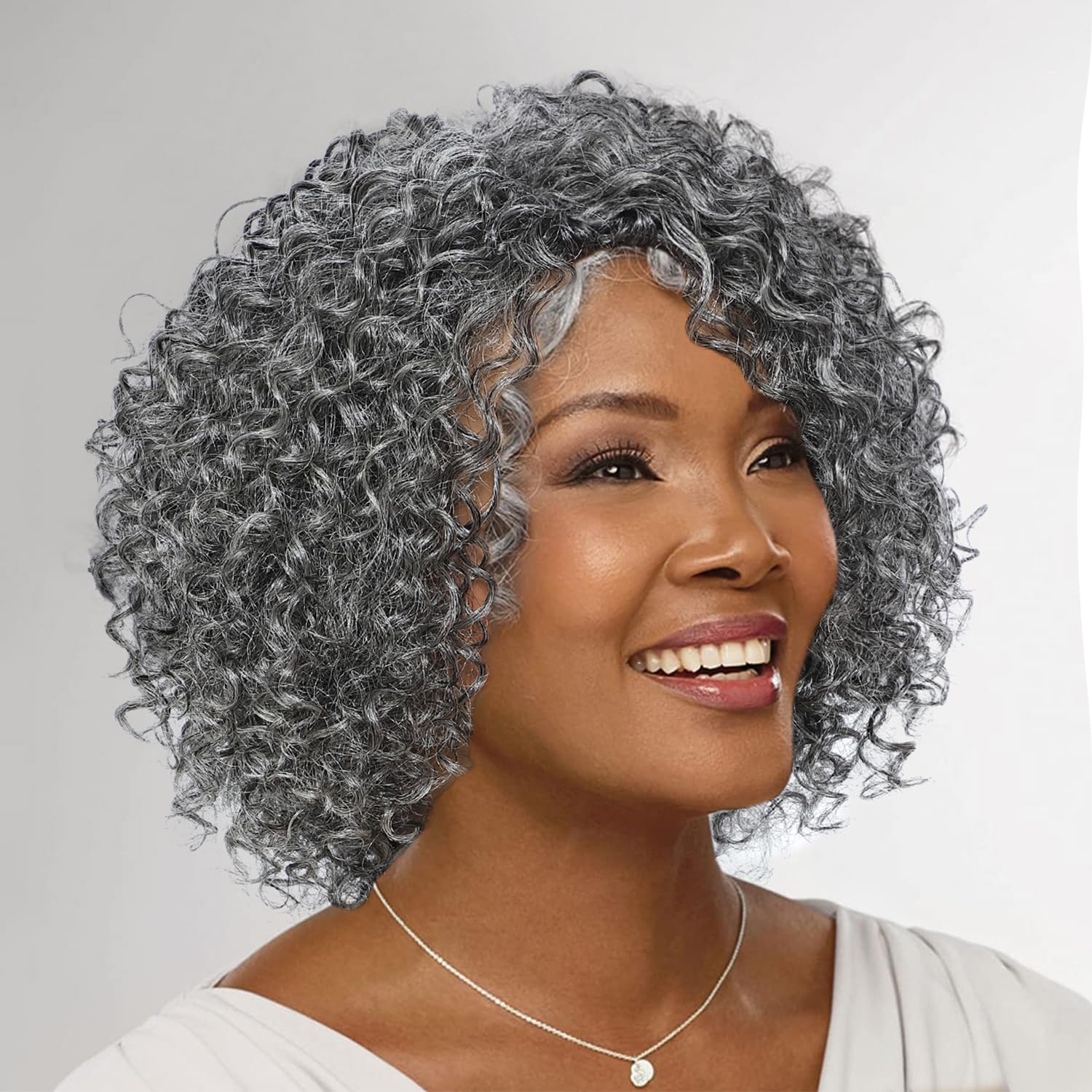 Trilumity Grey For Women Curly Human Hair - Natural Black Hair Replacement Wig