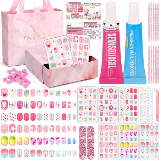 Trilumity For Kids Girls With Short Almond Acrylic - Nude Pink Press On Nails