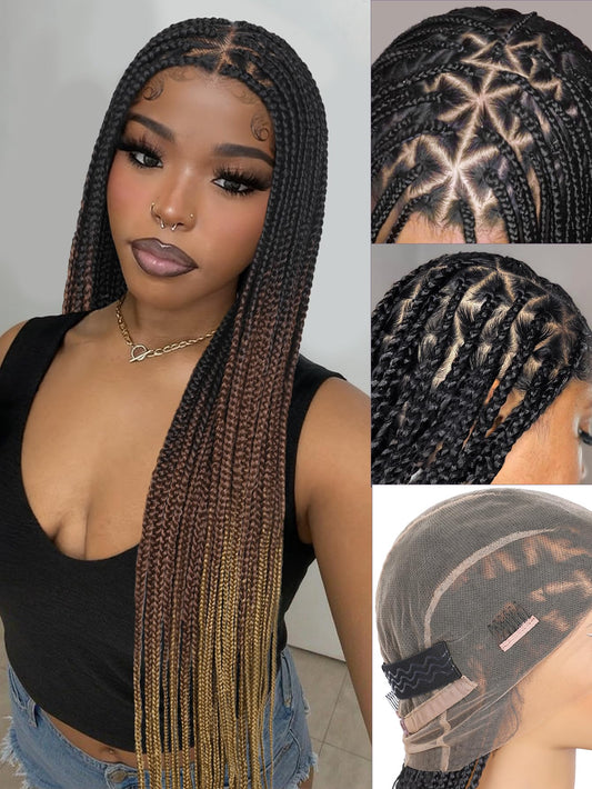 Trilumity Full Lace Braided Deep Wave 100% Human Hair - Brown Hair Replacement Wig