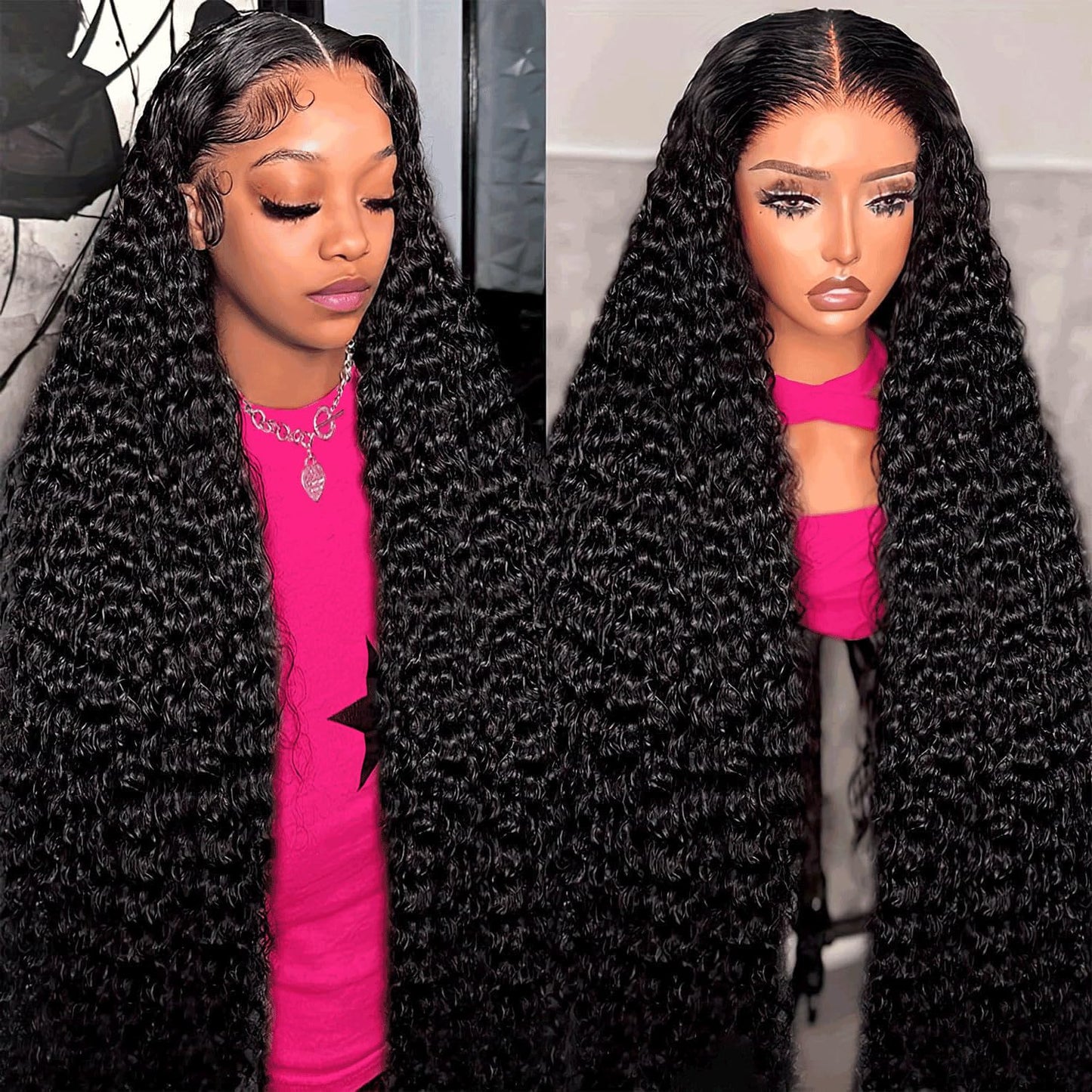 Trilumity 13X6 Hd Transparent For Deep Wave Human Hair - Natural Black Hair Replacement Wig