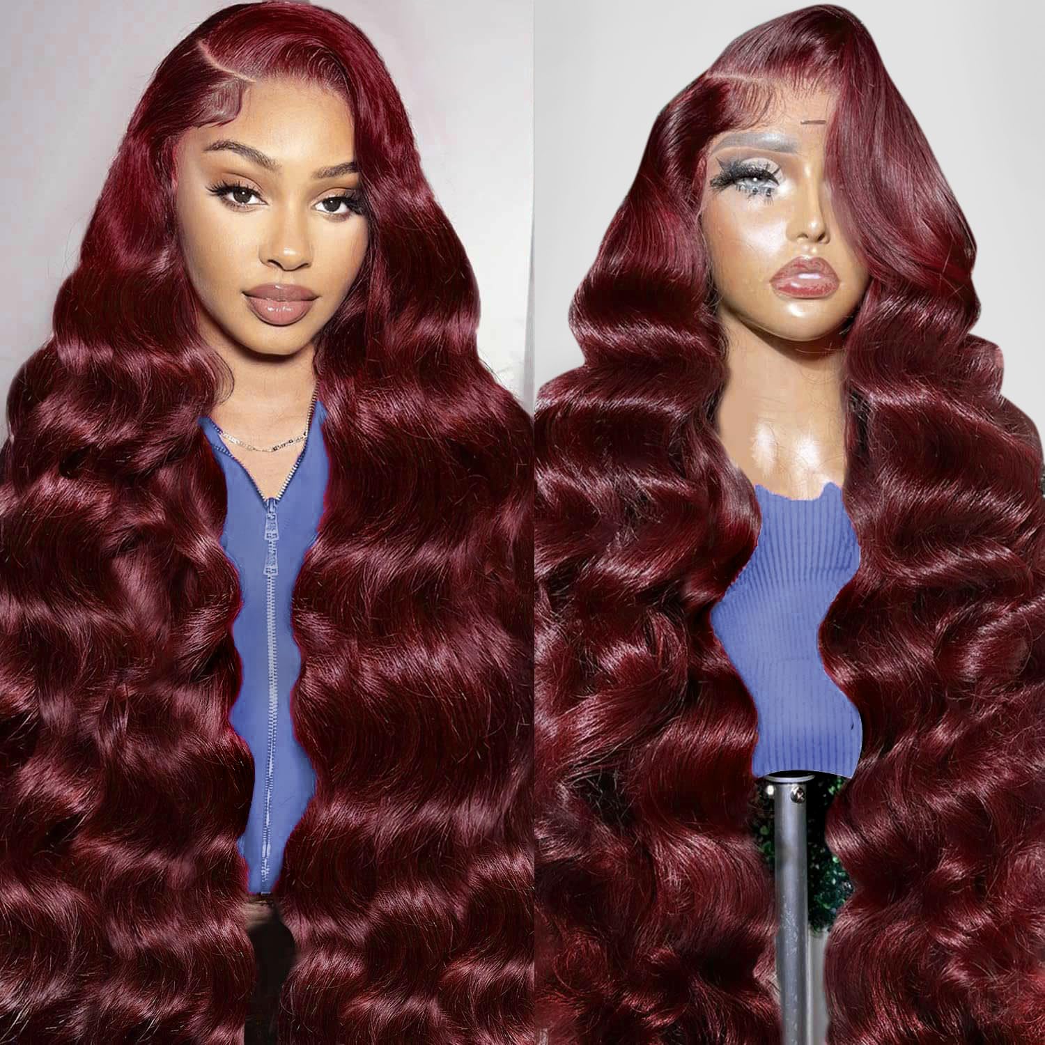 Trilumity 99J Burgundy 13X6 Body Wave Human Hair - Burgundy Hair Replacement Wig