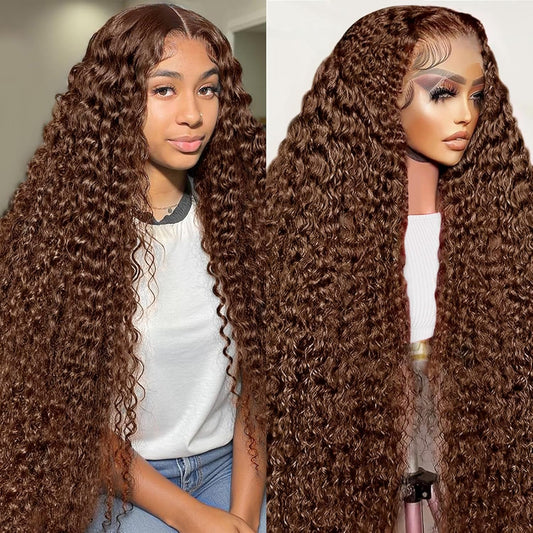 Trilumity Chocolate Brown 200 Density Deep Wave Human Hair - Brown Hair Replacement Wig