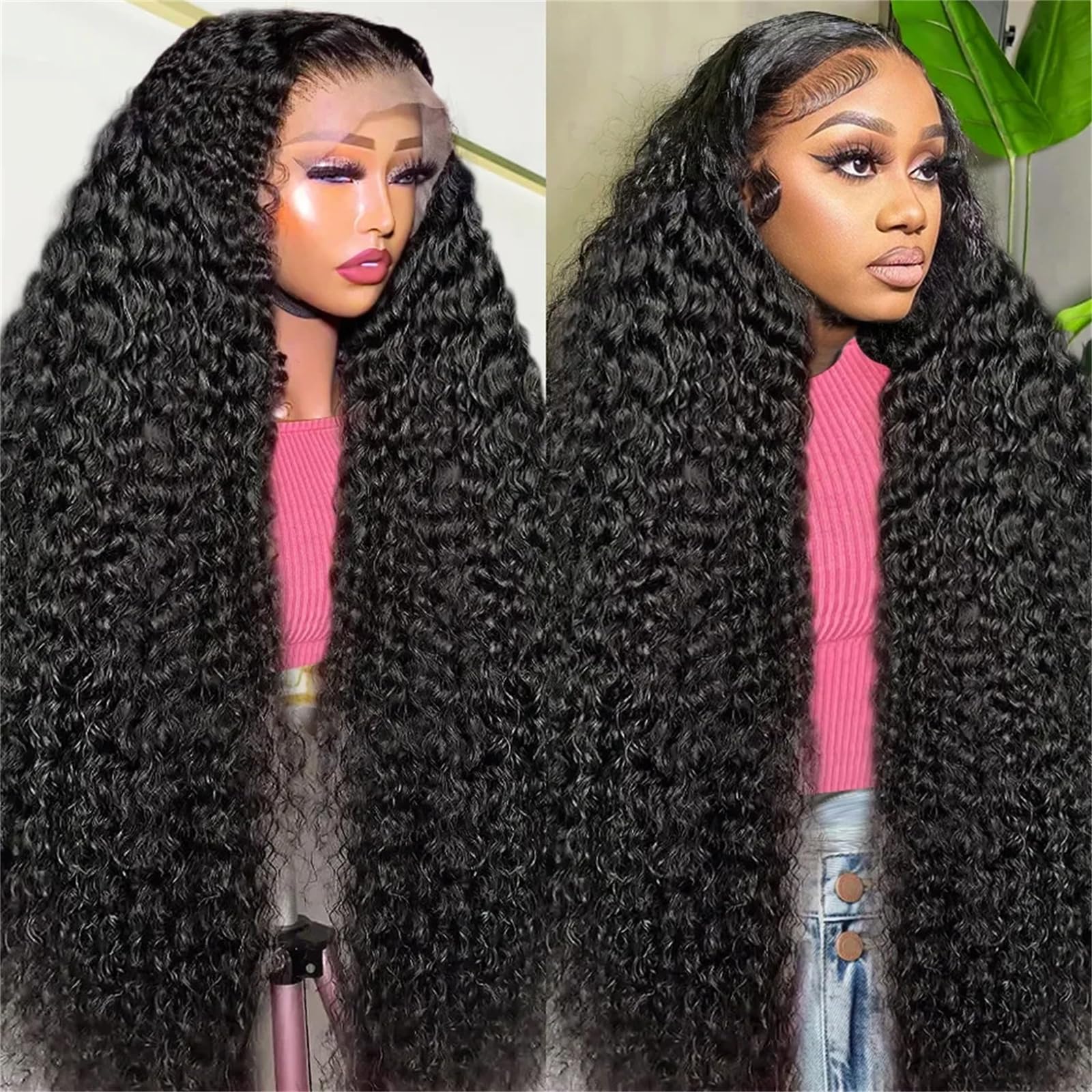 Trilumity For Women 250 Density Deep Wave Human Hair - Natural Black Hair Replacement Wig