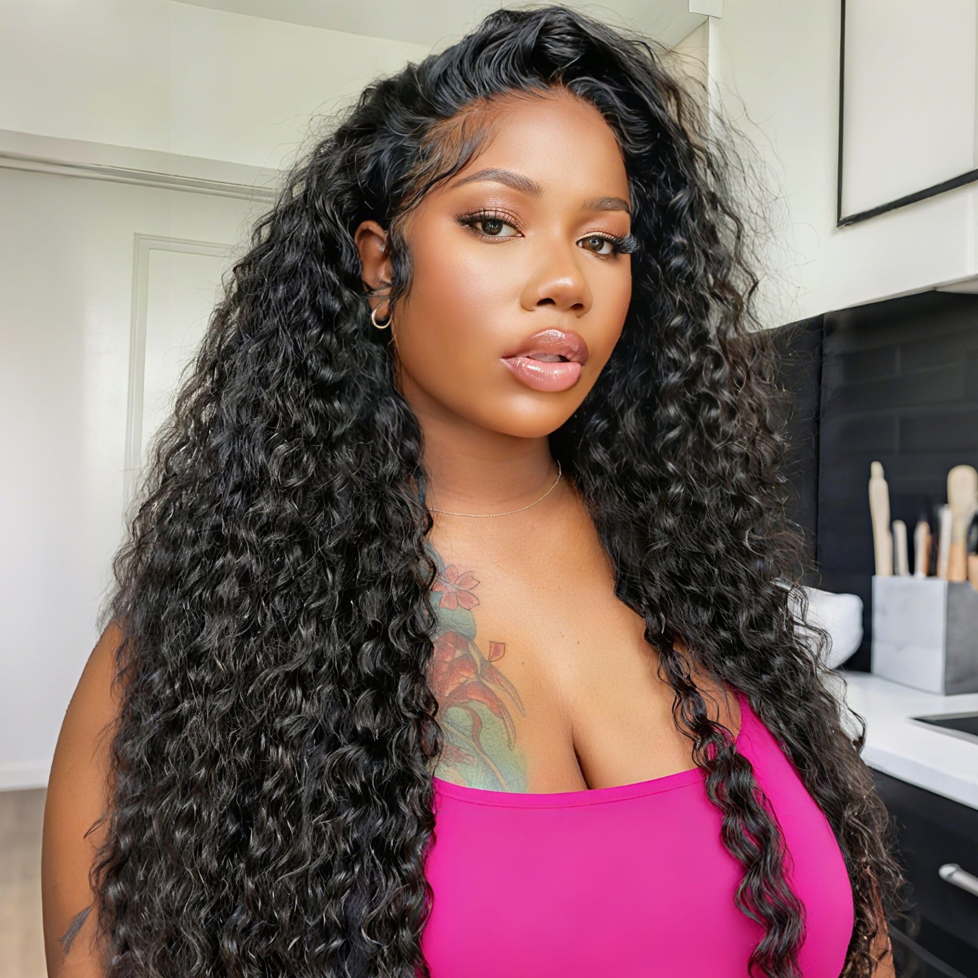 Trilumity Half Wear And Deep Wave Human Hair - Natural Color Hair Replacement Wig