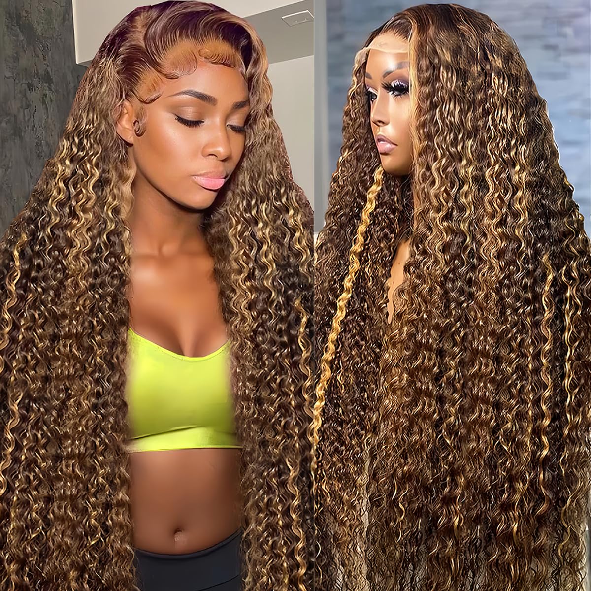 Trilumity Highlight Ombre 13X6 Honey Deep Wave Human Hair - Honey Blonde Hair Replacement Wig