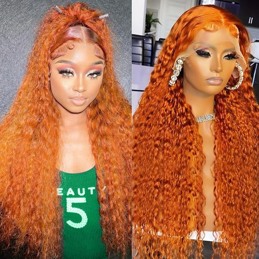 Trilumity Ginger 13X6 Orange Deep Wave Human Hair - Natural Black Hair Replacement Wig