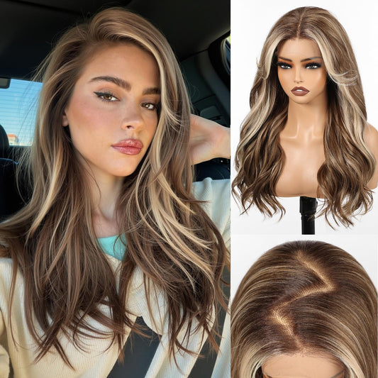 Trilumity 13X6 Front Synthetic Deep Wave 100% Human Hair - Brown Hair Replacement Wig