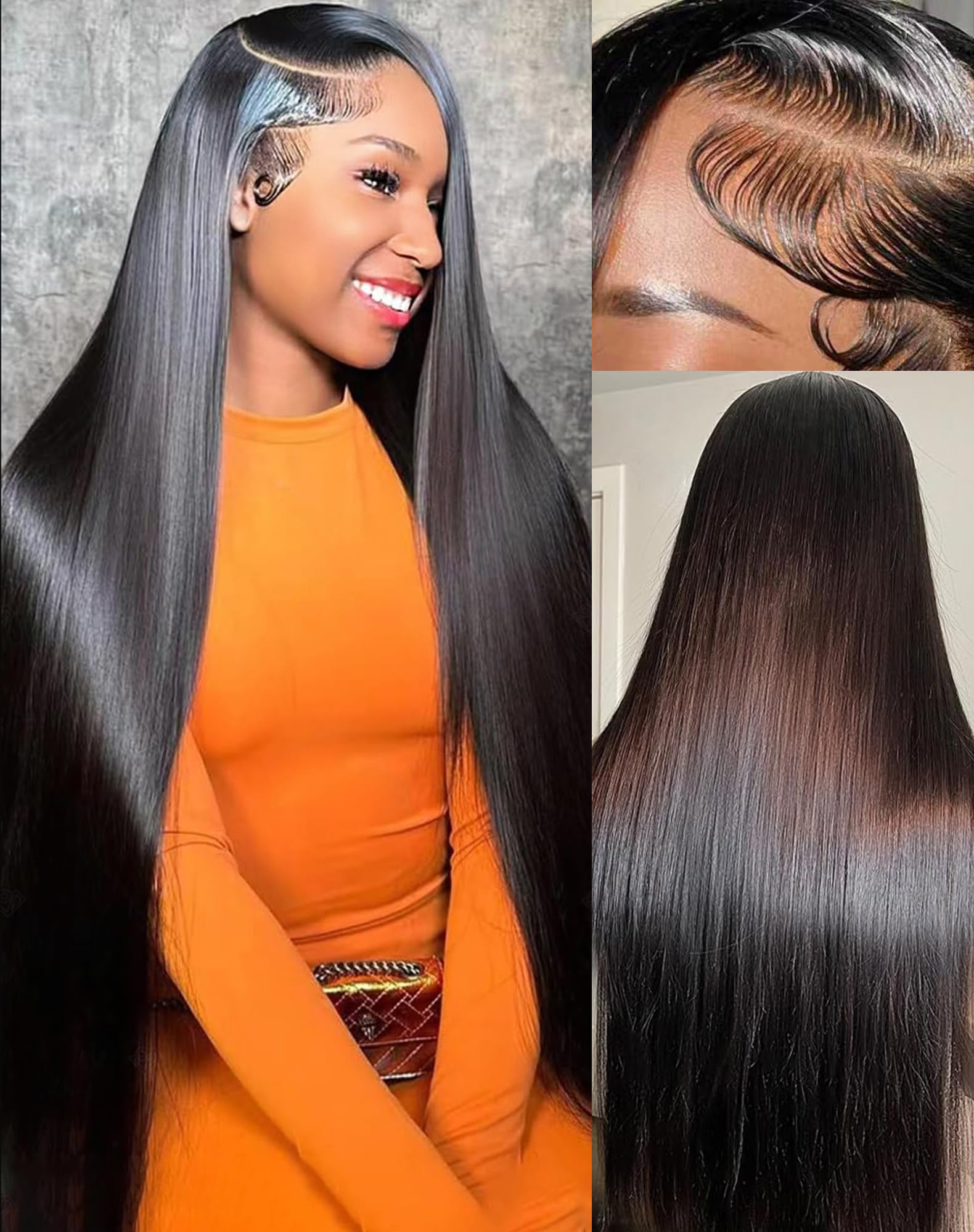 Trilumity 13X6 Straight 200 Density Straight Human Hair - Natural Black Hair Replacement Wig