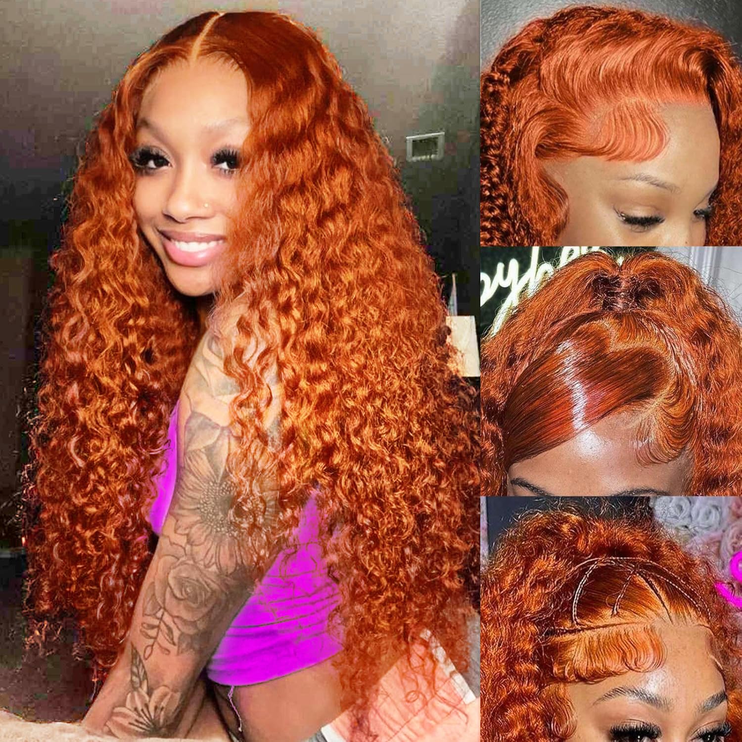 Trilumity Ginger Orange 13X4 Deep Wave Human Hair - Natural Black Hair Replacement Wig