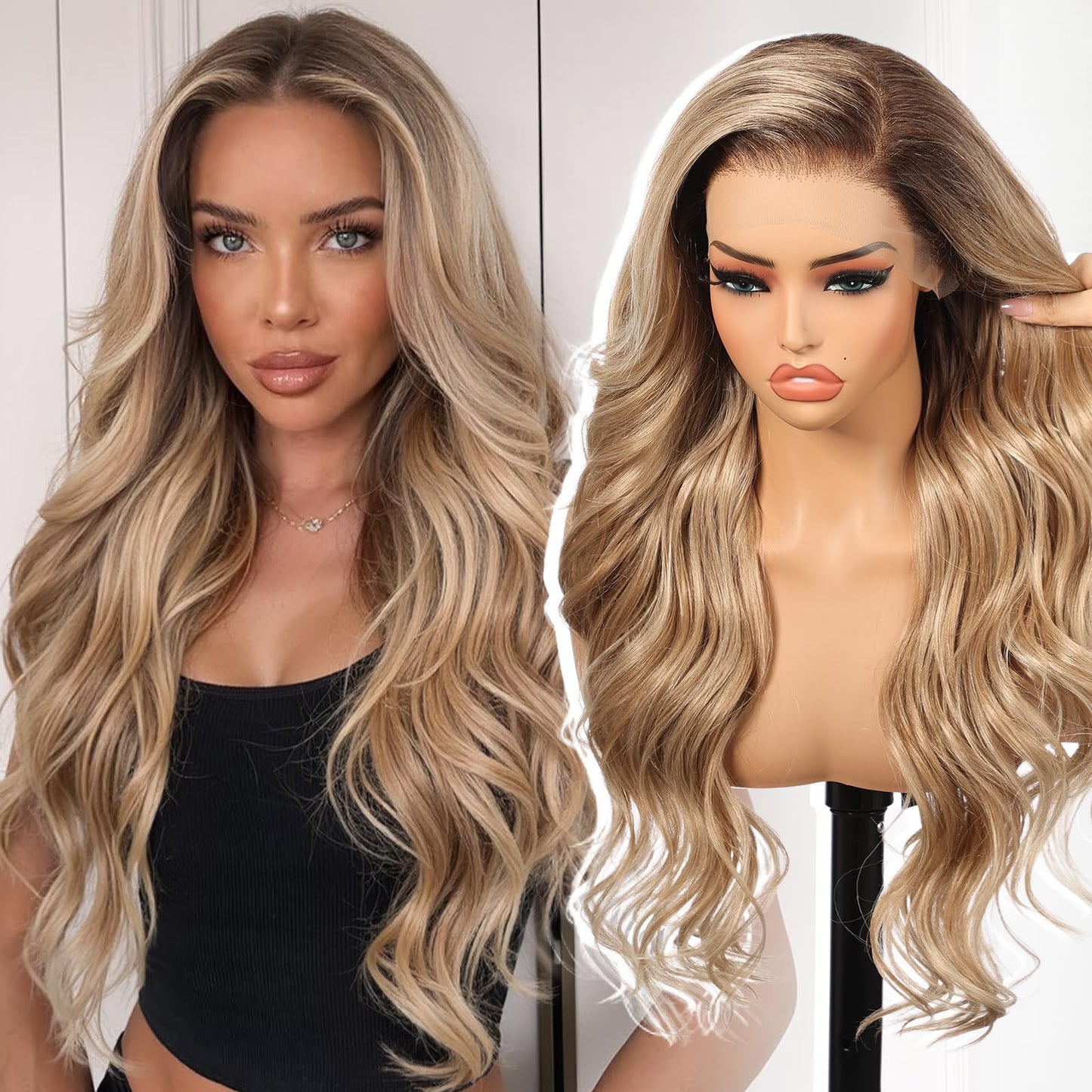 Trilumity Dirty Blonde Synthetic Curly 100% Human Hair - Natural Black Hair Replacement Wig