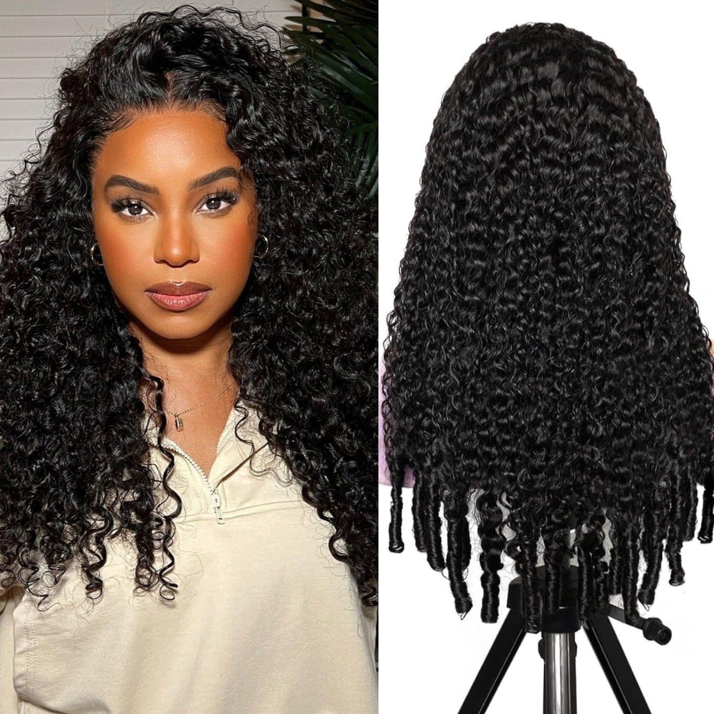 Trilumity Burmese Half For Women Curly Human Hair - Natural Color Hair Replacement Wig