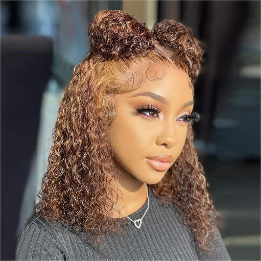 Trilumity Bob 13X4 Front For Deep Wave Human Hair - Honey Blonde Hair Replacement Wig