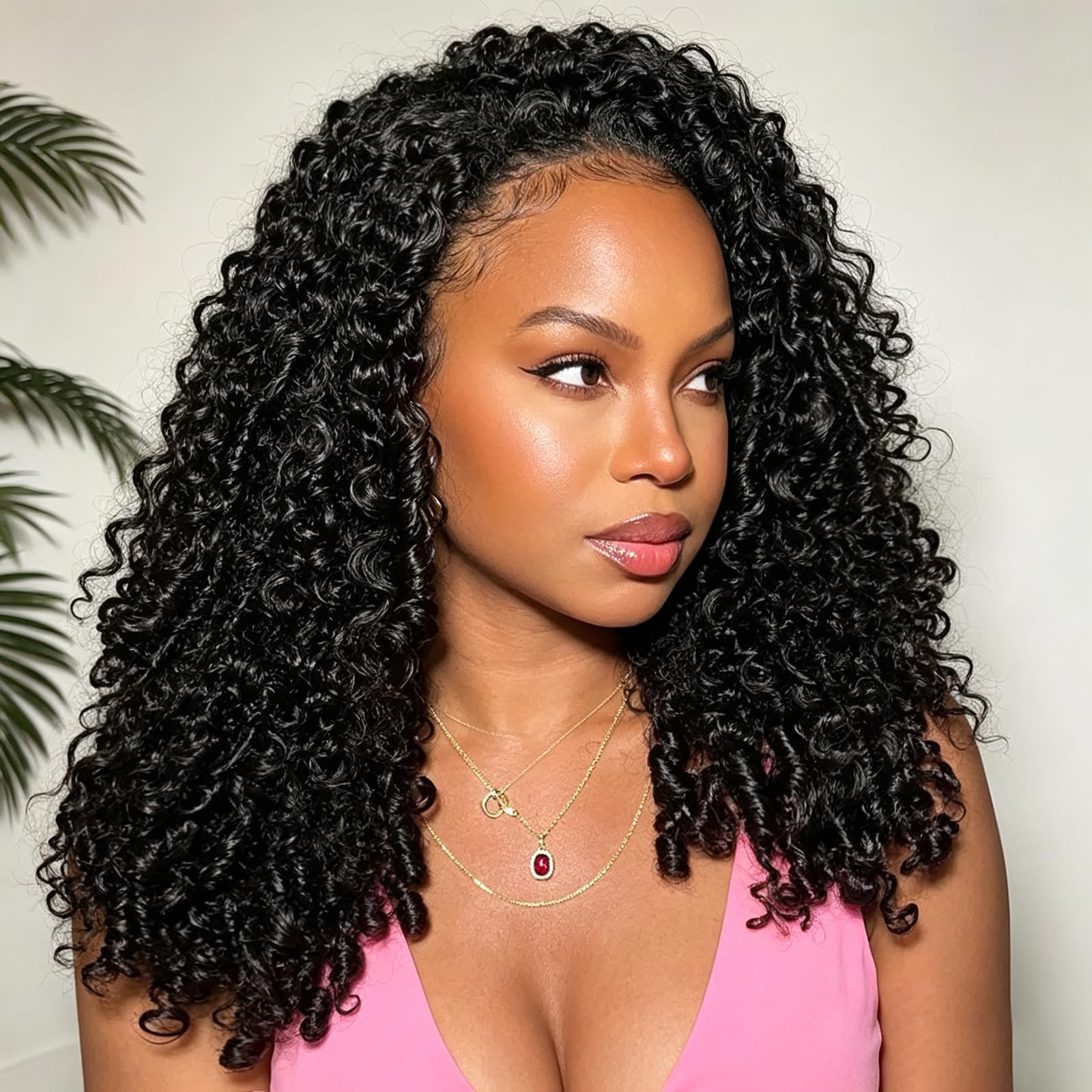Trilumity Half Burmese 3 Curly Human Hair - Natural Color Hair Replacement Wig