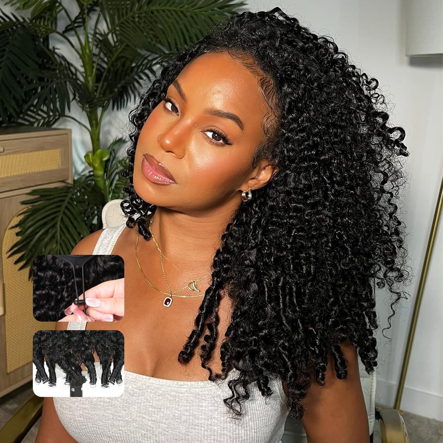 Trilumity Burmese Half 100% 2 Curly 100% Human Hair - Natural Black Hair Replacement Wig