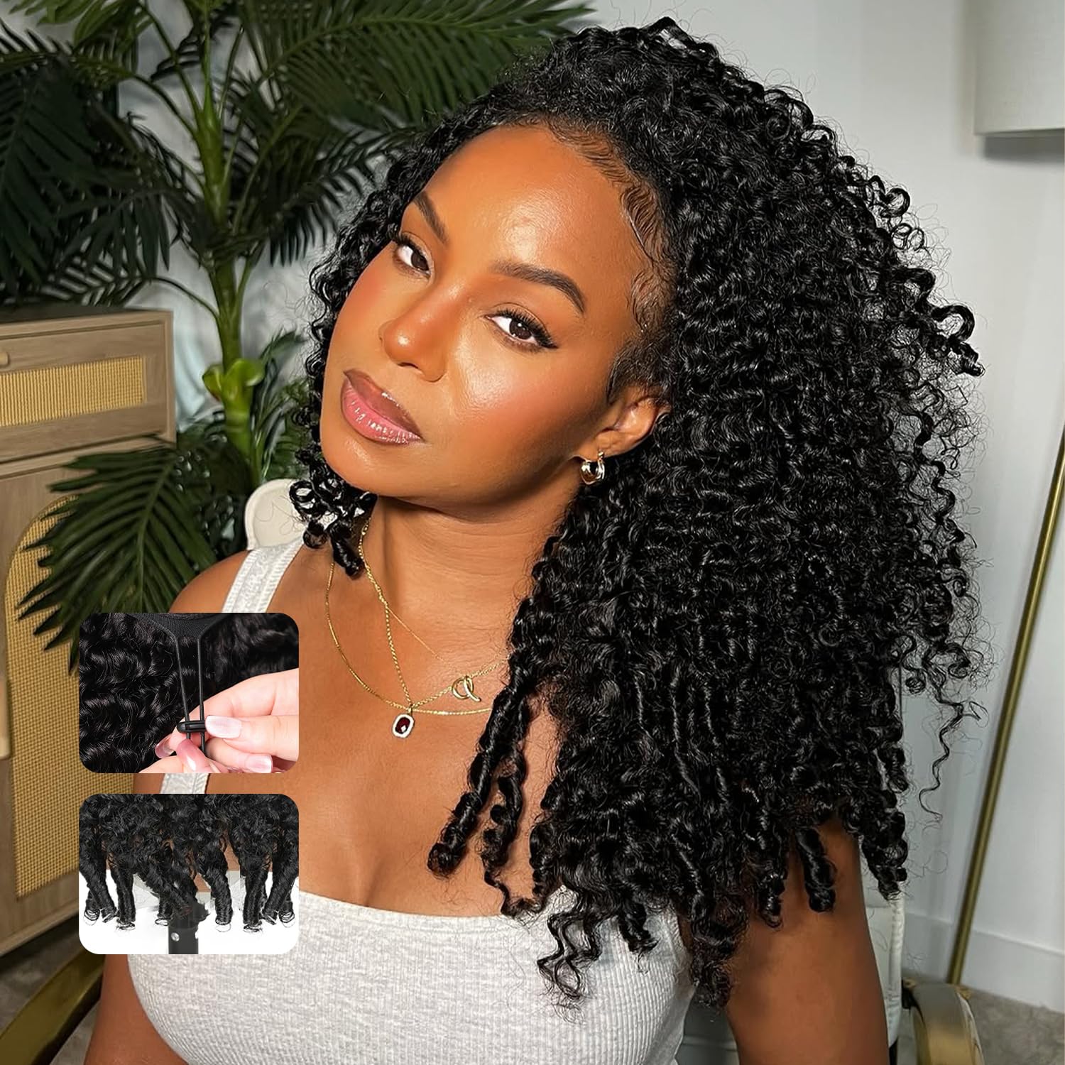Trilumity Burmese Half 100% 2 Curly 100% Human Hair - Natural Black Hair Replacement Wig