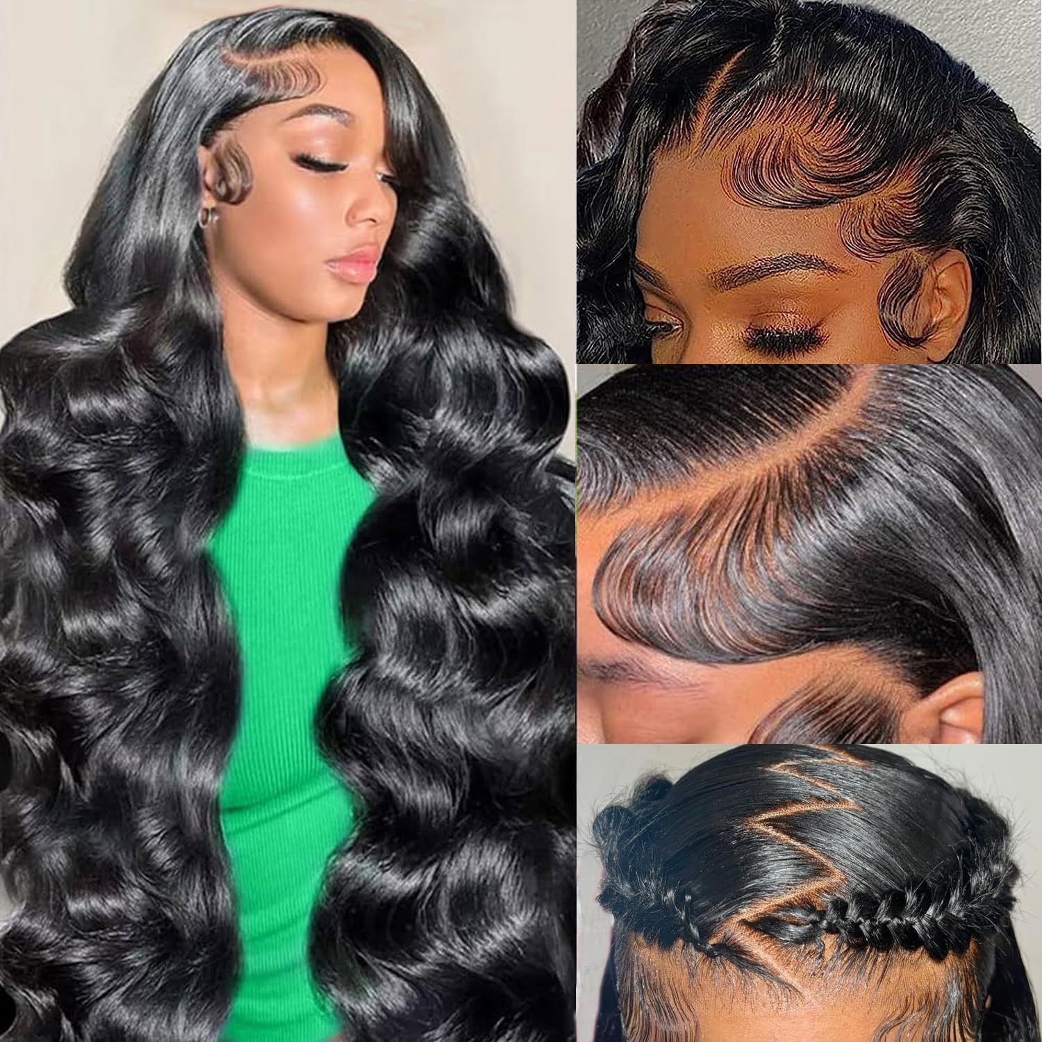 Trilumity 13X6 200 Density Front Body Wave Human Hair - Natural Black Hair Replacement Wig