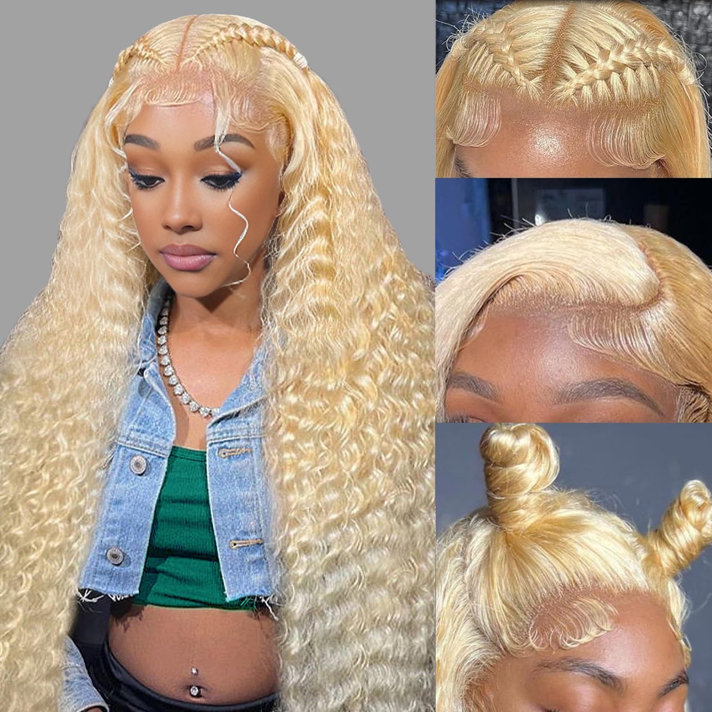Trilumity 613 Blonde 16A Deep Wave Human Hair - 613 Blonde Hair Replacement Wig